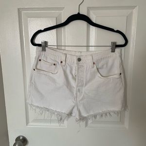 Levi’s 501 High Rise White Denim Jean Shorts